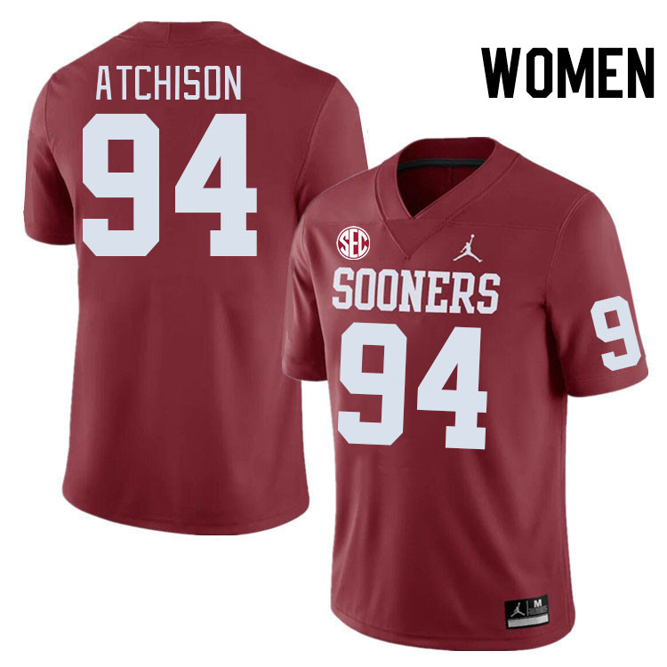 Women #94 Mari Atchison Oklahoma Sooners 2024 SEC Conference College Football Jerseys-Crimson